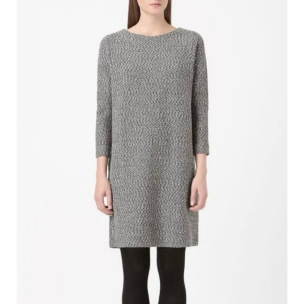 COS Textured Tweed Bouclé Stretch Gray Shift Dress Size Small Short Sleeve